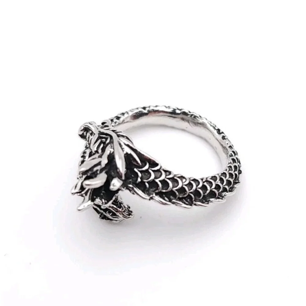 Dragon Head Ring Silver Plated Adjustable Gothic Fantasy Artistic Jewelry